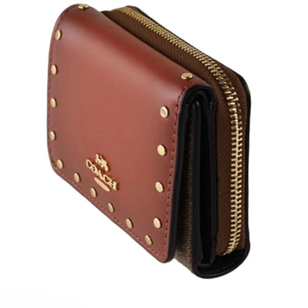 Coach Trifold Wallet In Colorblock Signature Canvas With Rivets - Picture 4 of 8